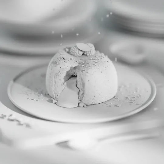 Cinematic 3D render of a chocolate coulant with melted center. Maya, ZBrush, V-Ray, Photoshop.