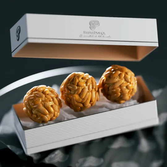 Mouth-watering 3D render of a traditional panellet. V-Ray lighting, Maya modeling, Photoshop finalization.